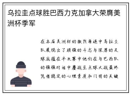 乌拉圭点球胜巴西力克加拿大荣膺美洲杯季军